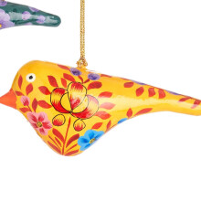 (Yellow) Kashmiri Papier Mache Festive Bird Decoration - Assorted