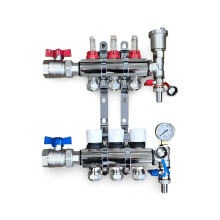 (Normal Set of 2, COPPER 15mm x 3/4'') 3 Port Underfloor Heating  Manifold with Pipe Connections,Automatic Air Vent and Pressure Gauge Unit