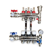(With Thermometer Set of 2, 12mm x 2.0 x 3/4'') 3 Port Underfloor Heating  Manifold with Pipe Connections,Automatic Air Vent and Pressure Gauge Unit