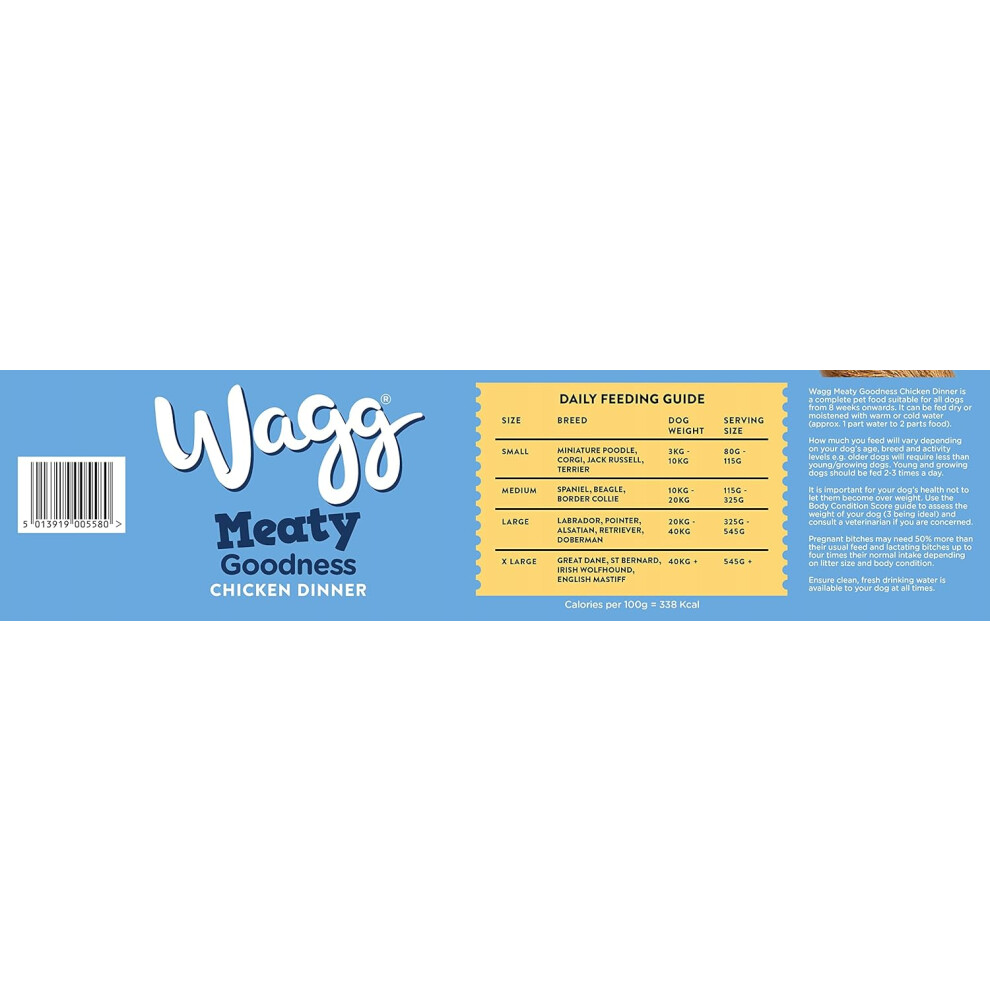 Wagg Meaty Goodness Complete Dry Adult Dog Food Chicken Dinner 12kg - Meaty Ingredients Come 1st