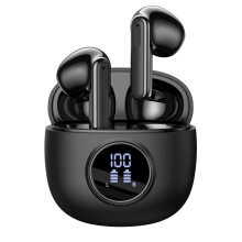 (Black) Y20 Dual Mic Noise Cancelling Earbuds TWS Wireless LED Power Display Headphones HiFi Stereo Bluetooth 5.3 Earbuds