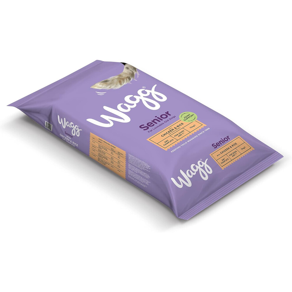 Wagg Senior Complete Dry Dog Food Chicken & Rice 15kg - 28% Meaty Ingredients, Joint Support & Lean Muscle