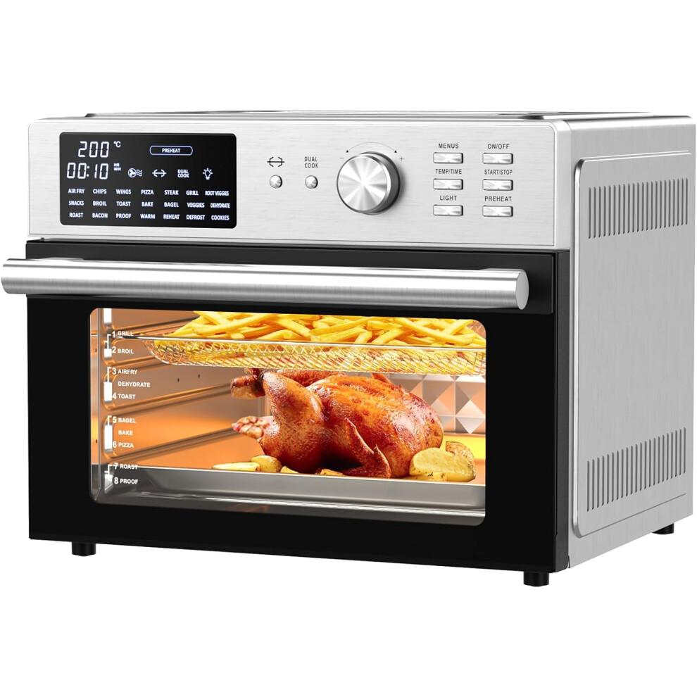30L Air Fryer Oven with Rotisserie, 1800W and 21 Preset Modes Countertop Convection Mini Oven with Digital LCD Display, Timer and Temperature Control