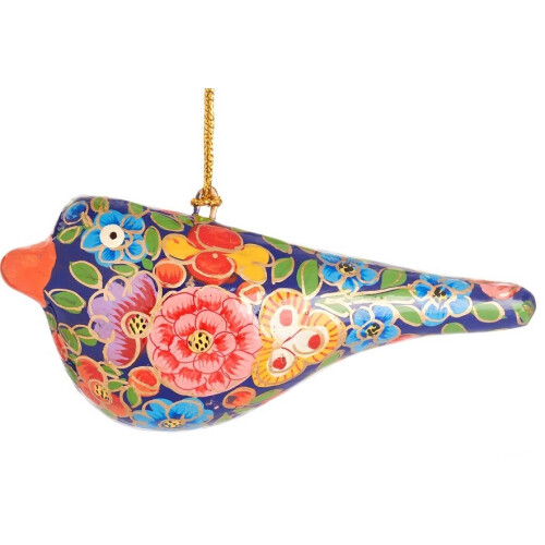 (Blue) Kashmiri Papier Mache Festive Bird Decoration - Assorted