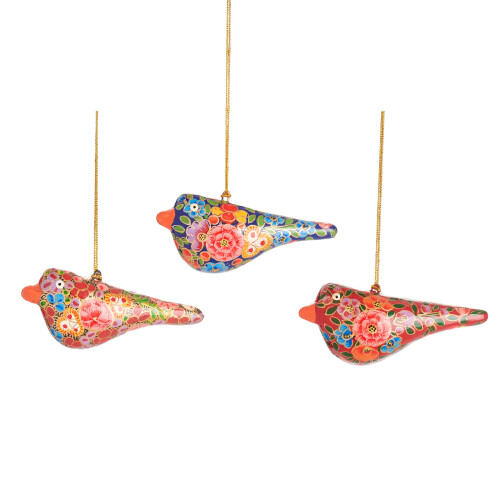 (Blue) Kashmiri Papier Mache Festive Bird Decoration - Assorted 2