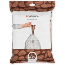 Brabantia 138645 PerfectFit Bin Liners (Size L/40-45 Litre) Thick Plastic Trash Bags with Tie Tape Drawstring Handles (40 Bags), White