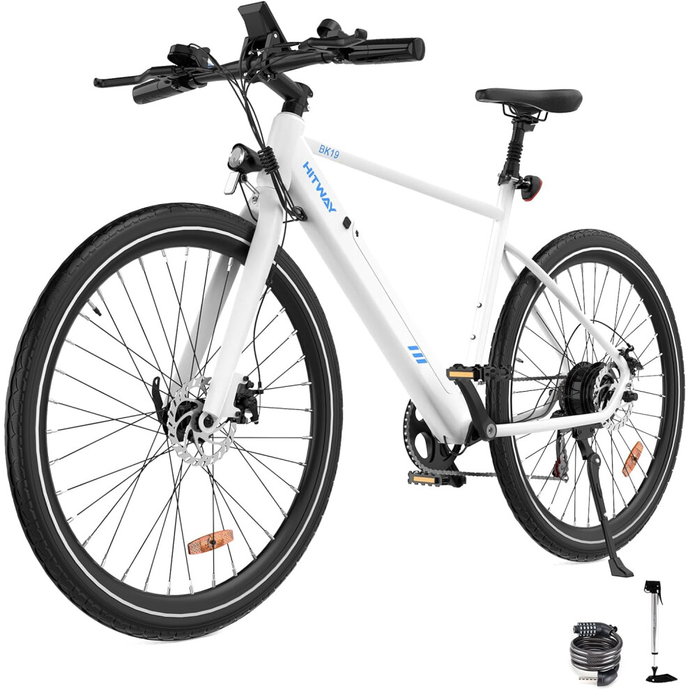 (WHITE) Hitway BK19 700C Electric Bike 36V,12Ah Removable Battery 7 Speed range 40-80Km