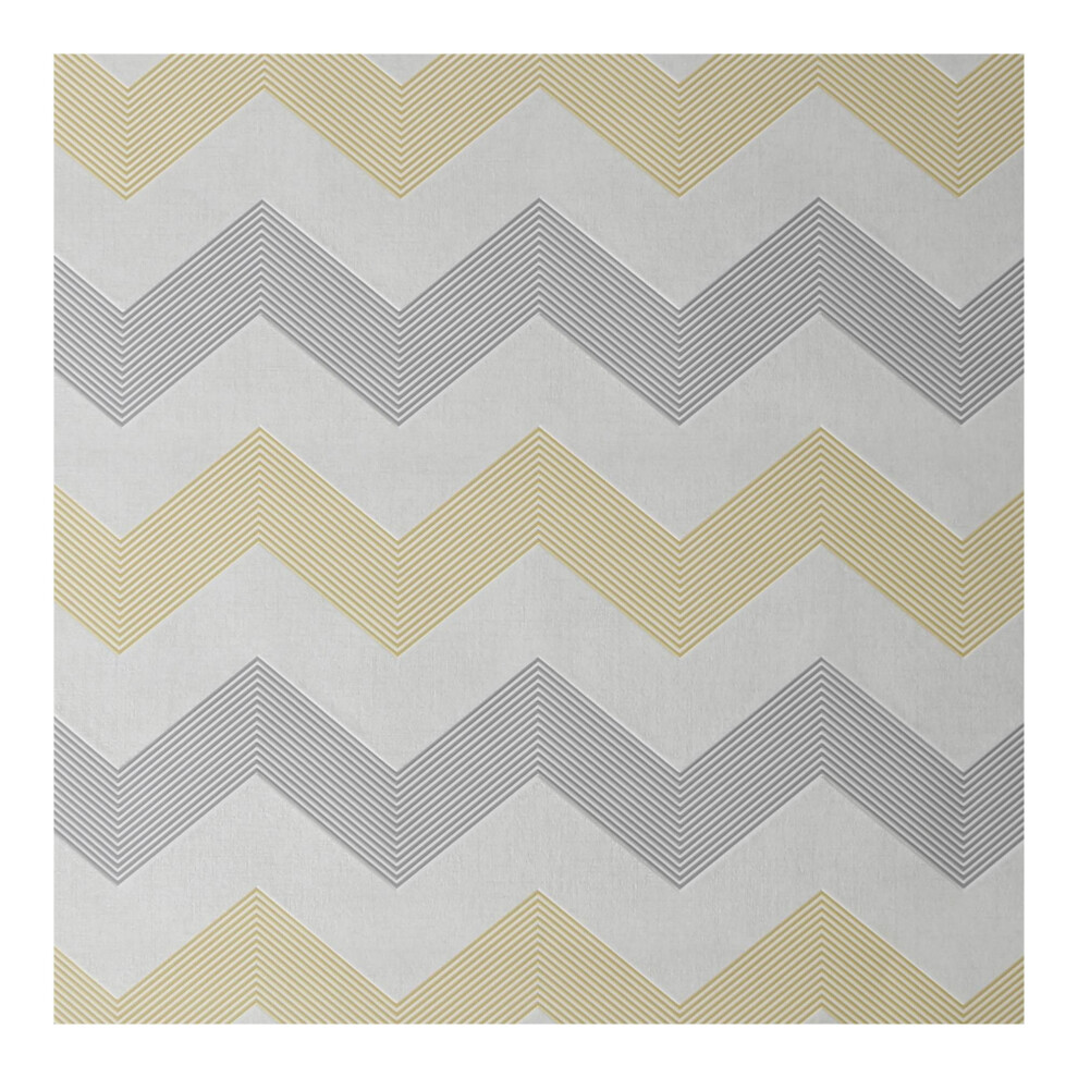 Superfresco Easy Ripple Ribbon Grey and Ochre Geometric Wallpaper