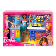 Barbie Strandpromenade Spielset, 2 Puppen & 20+ Zubehörteile inklusive Snackstand, Eiswagen, Welpe & thematische Teile