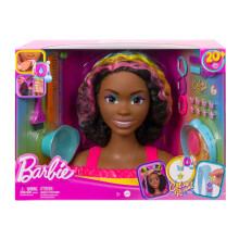 BARBIE Deluxe Styling Head HMD79: Neon Rainbow Curly Hair, 22 Styling Pieces, Color Reveal Accessories, Base Storage
