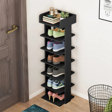 (Black - 7 Tier) Wooden Shoe Rack Storage Shelf Unit Hallway Slim Shoe Cabinet Organiser