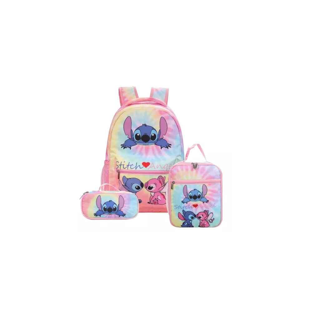 (06, 3pcs Bag Set) Lilo Stitch Angel 3D Backpack Kids Boys Girls School Bag Lunch Bag Pencil Case