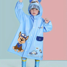 (Blue Puppy, 3-4Y) Boys Girls Casual Cartoon Dinosaur Print Waterproof Hooded Raincoat