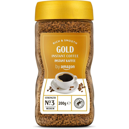 Amazon by Amazon Gold Instant Coffee, Medium Roast, 200g, Rainforest Alliance Certified