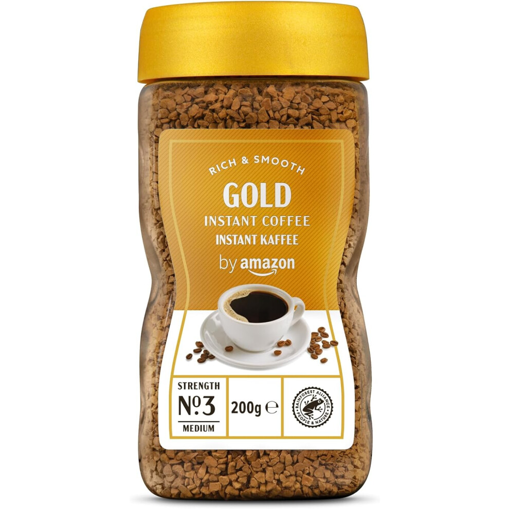 by Amazon Gold Instant Coffee, Medium Roast, 200g, Rainforest Alliance Certified