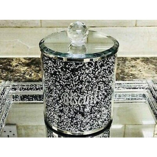 Black Diamond Crushed Biscuit Canister, Tin Kitchen Storage 22cm