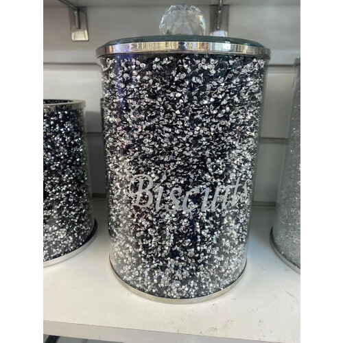 Black Diamond Crushed Biscuit Canister, Tin Kitchen Storage 22cm 1