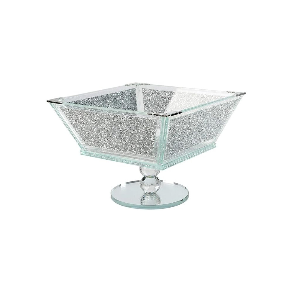 Crushed Diamond Crystal Fruit Bowl Glamorous Chrome Finish 21x21x26 Cm