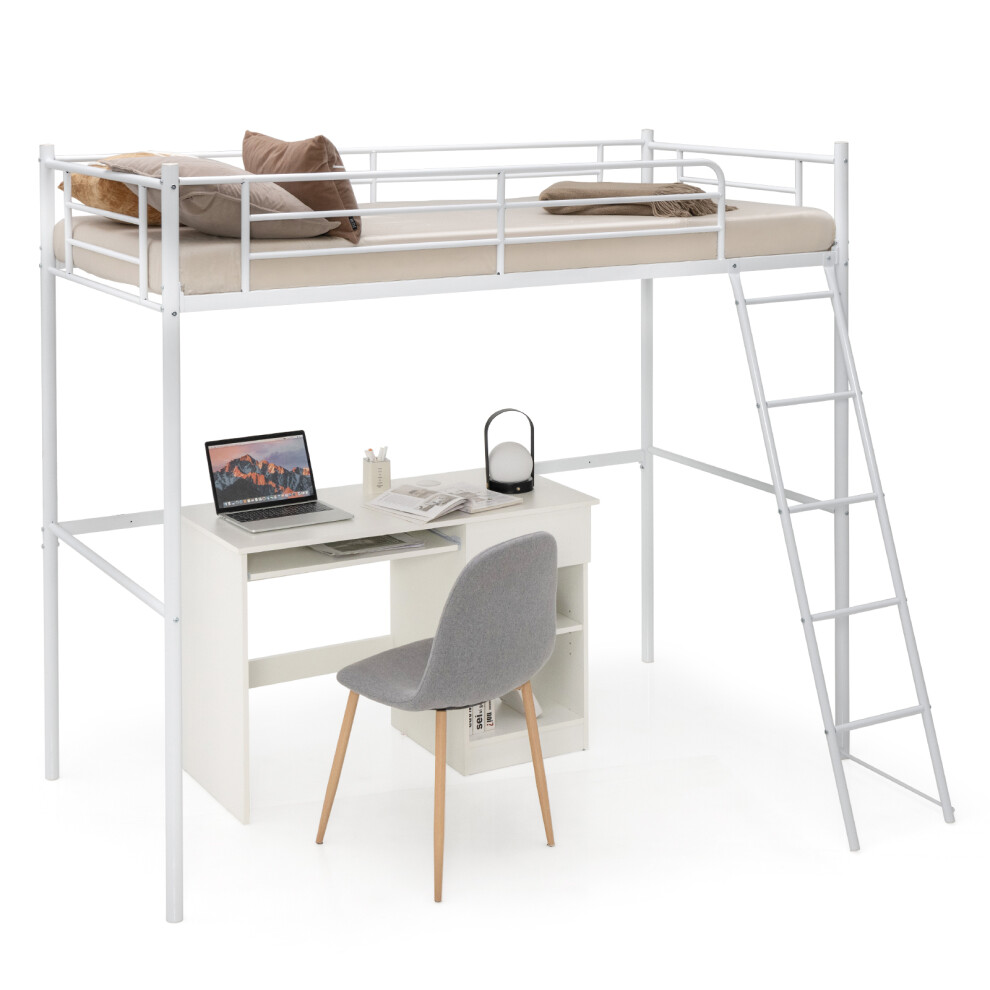 3.5FT Single Metal Loft Bed Frame High Sleeper Bunk Bed Desk Cabin Bed