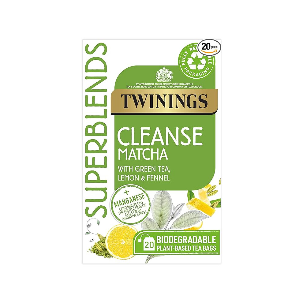 Twinings Superblends Cleanse Tea - Green Tea Herbal Infusion With Matcha, Lemon & Fennel Seeds With Manganese- 20 Biodegradable Tea Bags