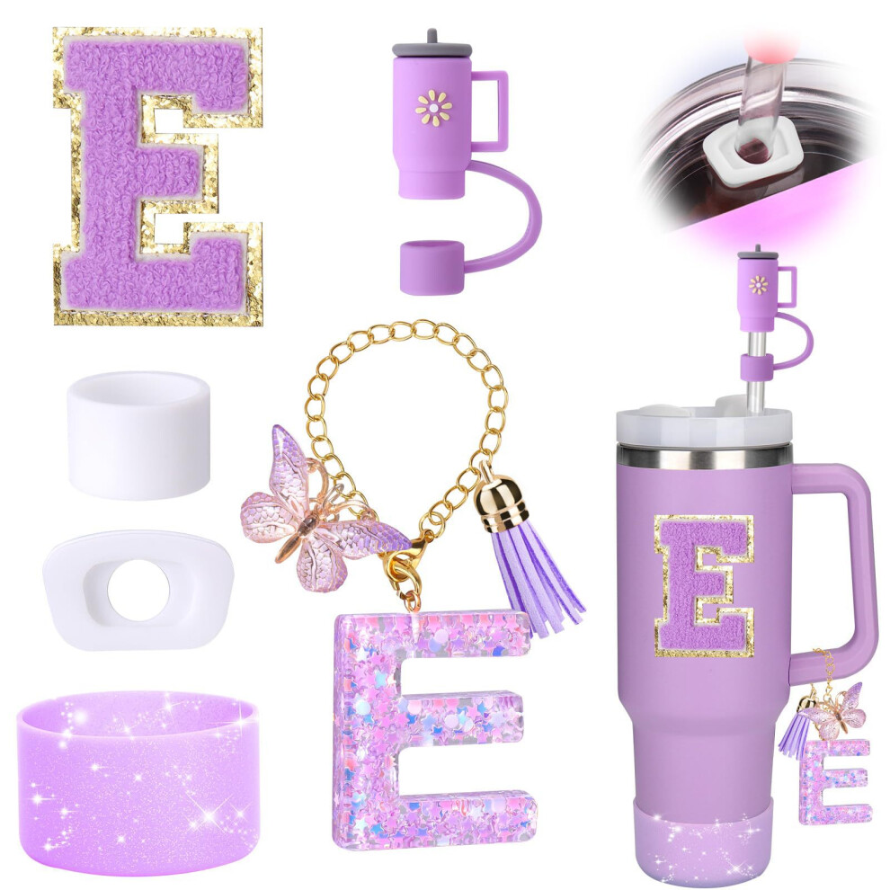 (E) Stanley Diamond Straw Cap Silicone Insulated Mug Cover Handle Rope Flower Cup Chain Heart