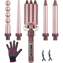 Curling iron with 3 curling irons, 5 in 1 ceramic curling iron set curling tongs, interchangeable curling irons for long/short hair, LCD display