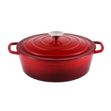 (Red) Cast Iron Casserole Dish with Lid Cooking Pot Enamelled Oval Hob Induction Oven