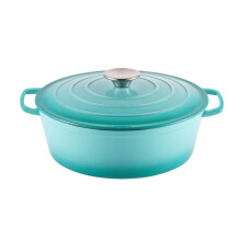 (Teal) Cast Iron Casserole Dish with Lid Cooking Pot Enamelled Oval Hob Induction Oven