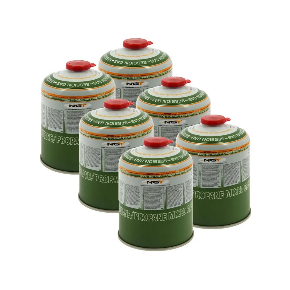 Pack of 6 NGT 450g Butane / Propane Gas Canisters Jet Boil Hiking Fishing