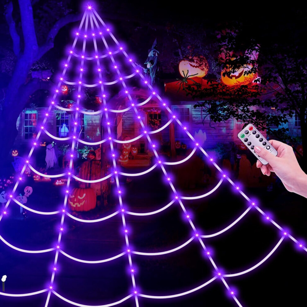 Halloween Decorations Lights, Brighter Spider Webs , Purple LED Light, Halloween Decor for Yard Outside, Halloween Decorations