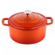 (4.7L - Orange) Cast Iron Casserole Dish with Lid Large Cooking Pot Enamelled Hob Induction Oven
