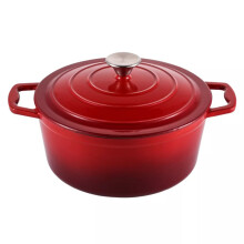 (4.7L - Red) Cast Iron Casserole Dish with Lid Large Cooking Pot Enamelled Hob Induction Oven