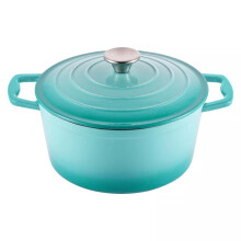 (4.7L - Teal) Cast Iron Casserole Dish with Lid Large Cooking Pot Enamelled Hob Induction Oven