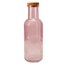 (Pink) Glass Carafe with Cork Lid Water Juice Wine Pitcher Decanter Coloured Bottle 1L