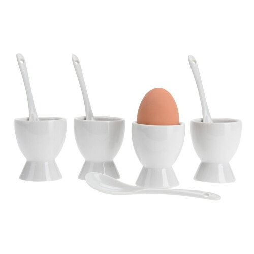 4 x Egg Cup Set Breakfast Boiled Eggs Holders Spoon Porceline