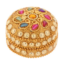 (Medium- Multicolour) Kumkum Sindoor Pot Dibbi Sindur Red Powder Holder Hindu Ritual Gemstone Golden