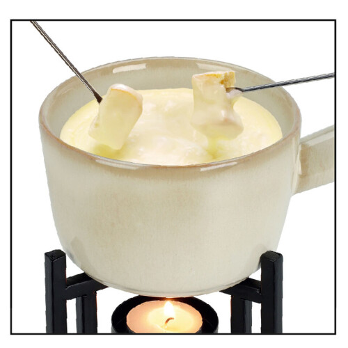 URBN-CHEF Ceramic Chocolate/Cheese Fondue Set Melting Pot with 2 Fruit Forks