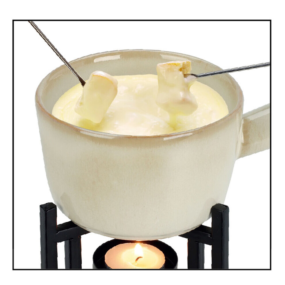 Urbn-Chef Ceramic Chocolate/Cheese Fondue Set Melting Pot With 2 Fruit Forks