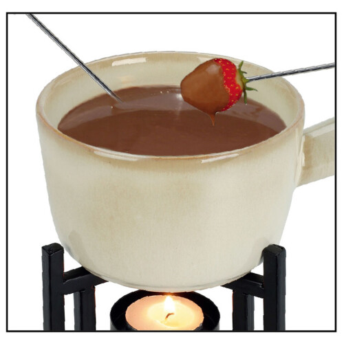 URBN-CHEF Ceramic Chocolate/Cheese Fondue Set Melting Pot with 2 Fruit Forks 2