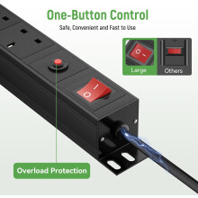 Surge Protected Extension Lead 3M, HANNELORE 7 Way Power Strip with Switch, Power Distribution Unit PDU Rack Mount Power Strip