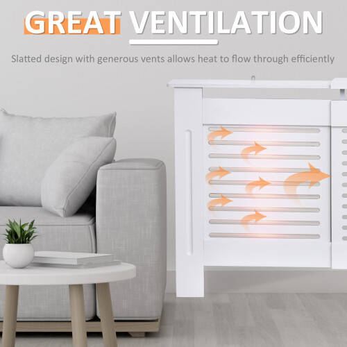 Homcom HOMCOM Extendable Radiator Cover Cabinet Slatted Design MDF White Home Office 2