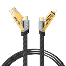 VEN-DENS 4-in-1 Nylon Braided 65W Fast-Charging Cable, USB-A/USB-C to Lightning & USB-C, 1.2m