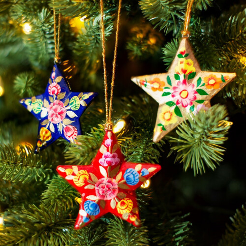 (Blue) Kashmiri Papier Mache Floral Star - Assorted 2
