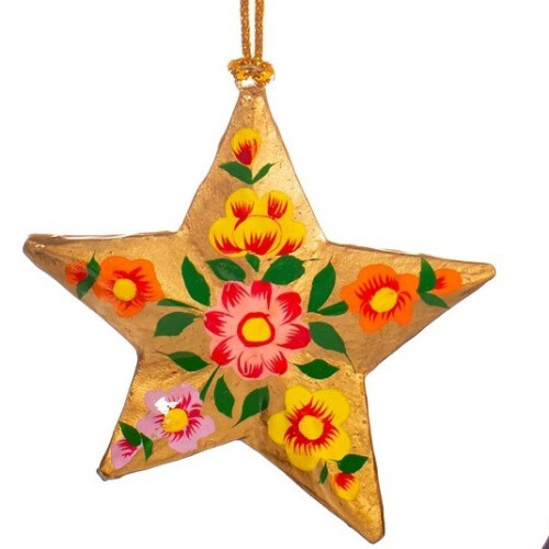(Beige) Kashmiri Papier Mache Floral Star - Assorted