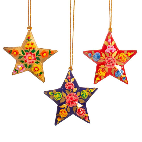(Beige) Kashmiri Papier Mache Floral Star - Assorted 2