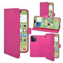 (Pink) For Apple iPhone 16 Pro Max Wallet Flip PU Leather Card Slot Pouch Case