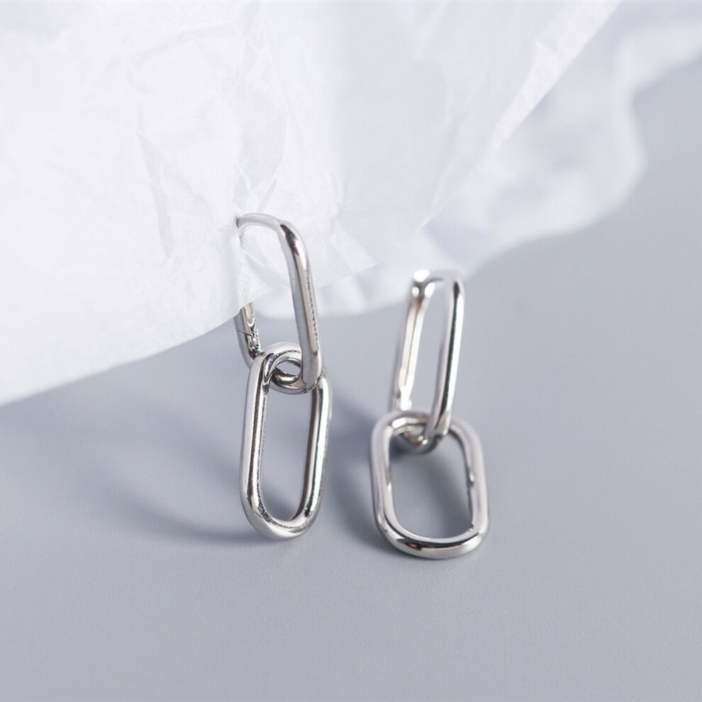 Gold Sterling Silver Oval Hoop Earrings, Paperclip Link Chain Earrings