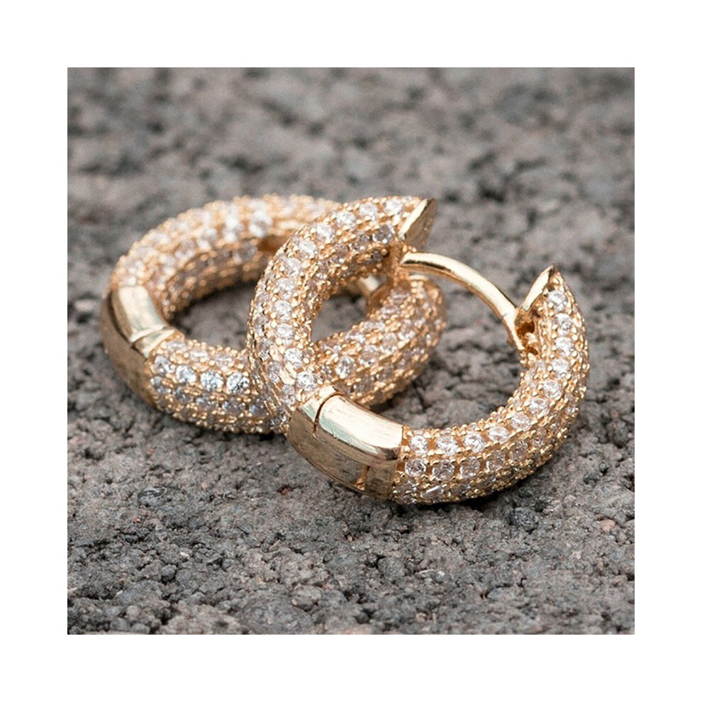 Rose Gold Earrings, Moissanite Hoops, Inside-Outside Diamond Detail