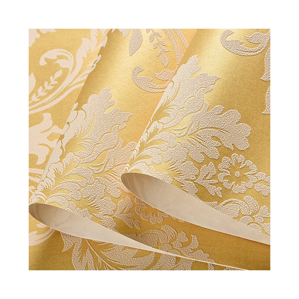 Sloert (Gold) Gold Damask Embossed Textured Non Woven Wallpaper Roll Decoration Living Room