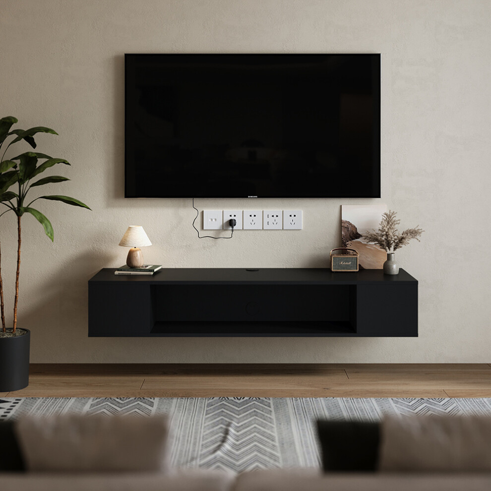(Black) MDF Framed Sideboard TV Stand TV Unit with Easy Cable Access H 1350x D 350x H 230mm